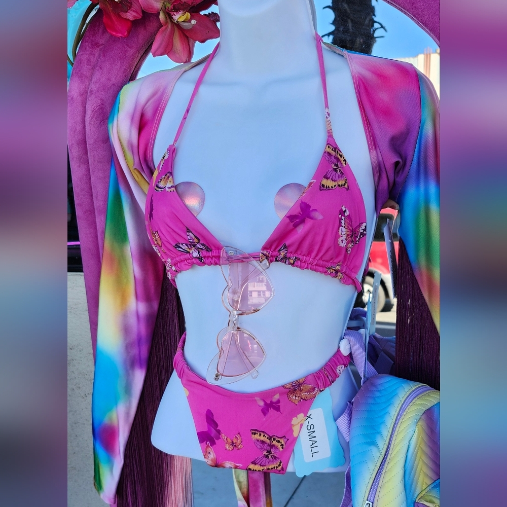 Pink butterfly triangle bikini